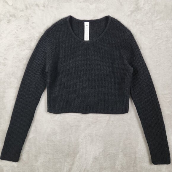 ALO Yoga Sweaters - ALO Yoga 100% Cashmere Black Waffle Plush Cropped Sweater Women's Size XS